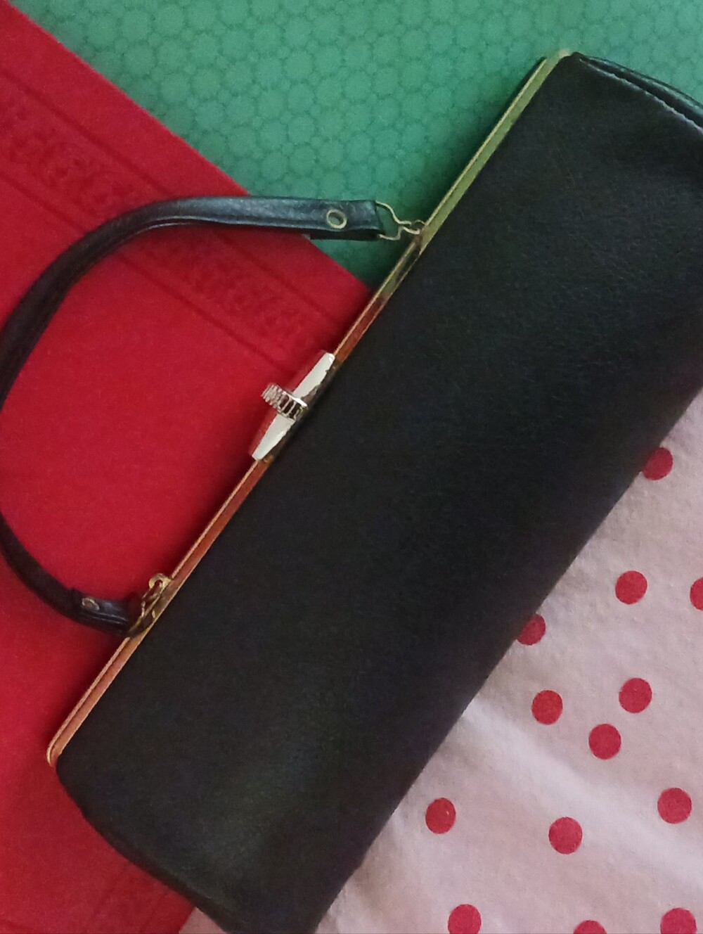Rockabilly Vintage 60s Pin-Up Black Vinyl Baguette Handbag